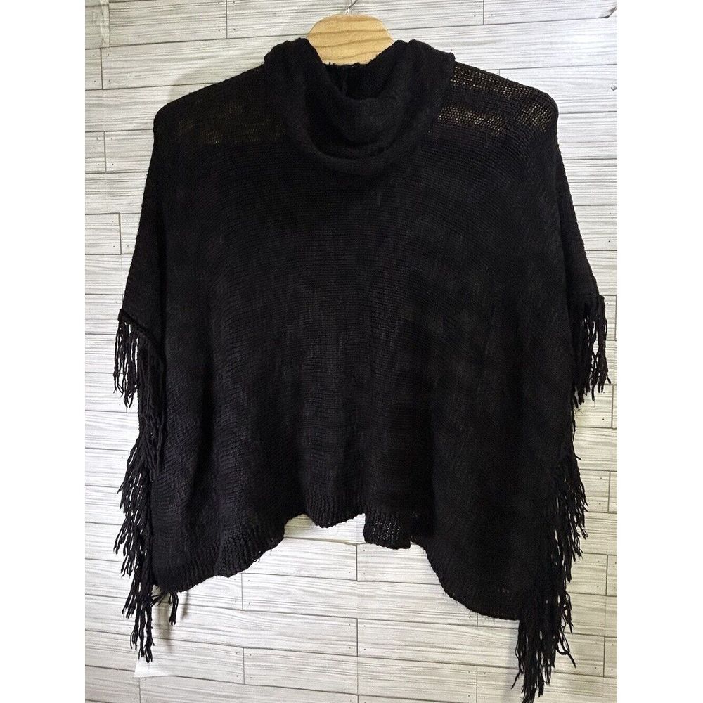 Lauren Ralph Lauren Poncho With Fringe Women's Black Cotton Acrylic Blend OS‎ - Picture 3 of 6